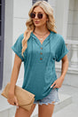 Solid color hooded button loose short sleeved T-shirt top for women - V.I.P Digital Presence
