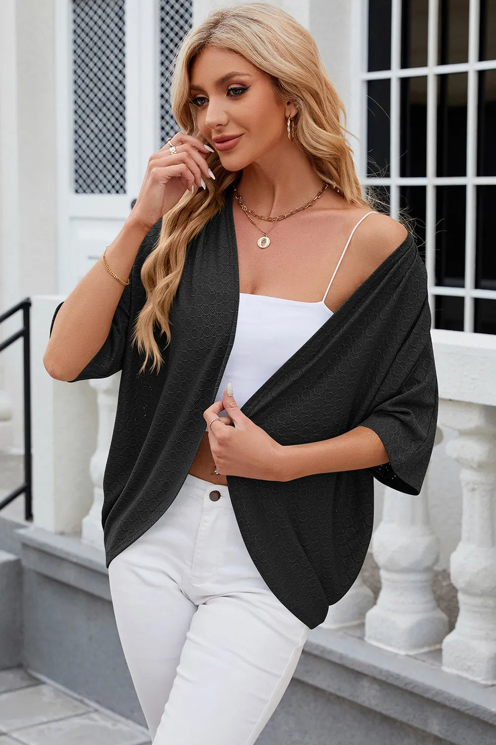 Solid color mid sleeved cardigan knitted cardigan jacket air-conditioned sweater - V.I.P Digital Presence