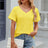 Solid color pocket V-neck loose short sleeved T-shirt top for women - V.I.P Digital Presence