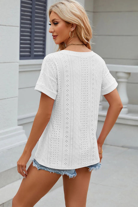 Solid color pocket V-neck loose short sleeved T-shirt top for women - V.I.P Digital Presence