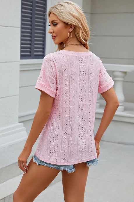 Solid color pocket V-neck loose short sleeved T-shirt top for women - V.I.P Digital Presence