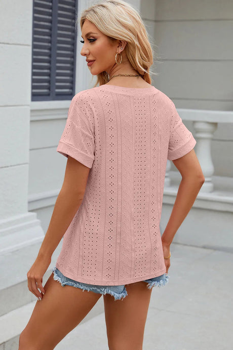 Solid color pocket V-neck loose short sleeved T-shirt top for women - V.I.P Digital Presence