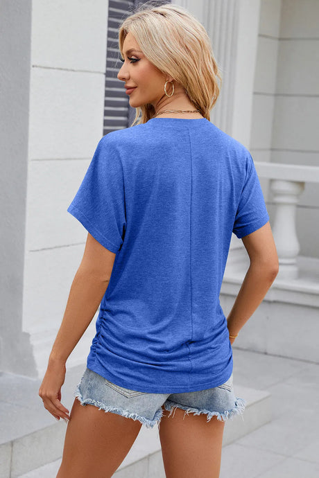 Solid color round neck loose short sleeved T-shirt top for women - V.I.P Digital Presence