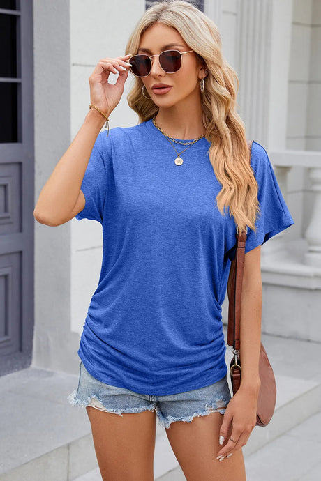 Solid color round neck loose short sleeved T-shirt top for women - V.I.P Digital Presence