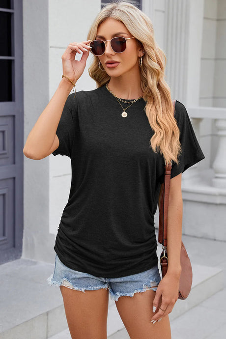 Solid color round neck loose short sleeved T-shirt top for women - V.I.P Digital Presence