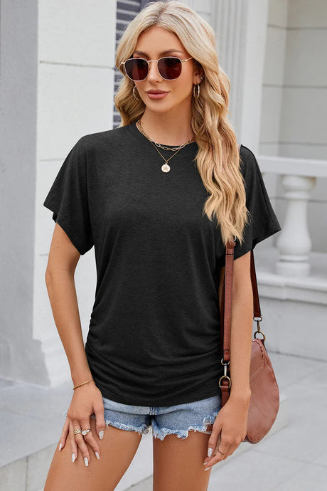 Solid color round neck loose short sleeved T-shirt top for women - V.I.P Digital Presence