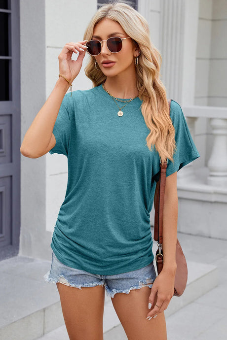 Solid color round neck loose short sleeved T-shirt top for women - V.I.P Digital Presence
