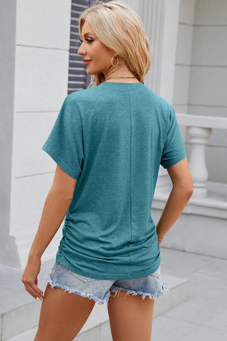 Solid color round neck loose short sleeved T-shirt top for women - V.I.P Digital Presence