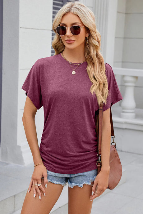 Solid color round neck loose short sleeved T-shirt top for women - V.I.P Digital Presence
