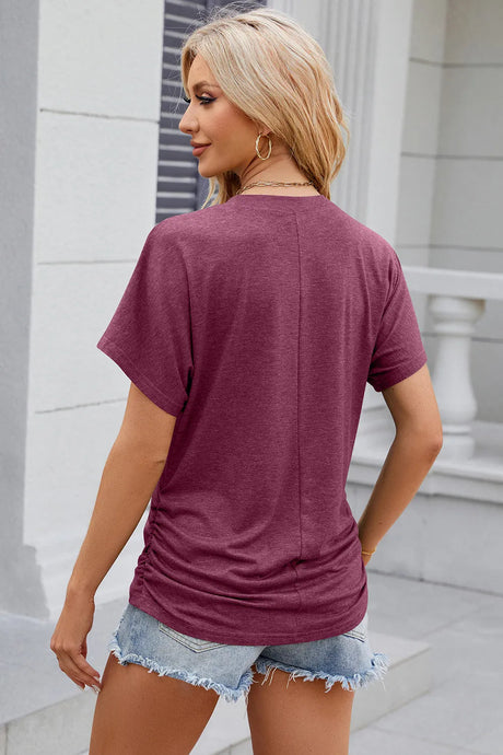 Solid color round neck loose short sleeved T-shirt top for women - V.I.P Digital Presence
