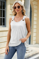 Solid color round neck sleeveless vest with metal ring loose top - V.I.P Digital Presence