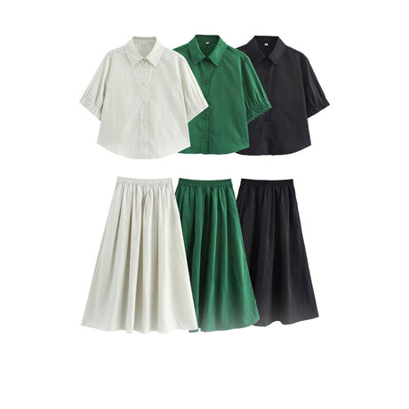 Solid color short shirt wide swing MIDI skirt - V.I.P Digital Presence