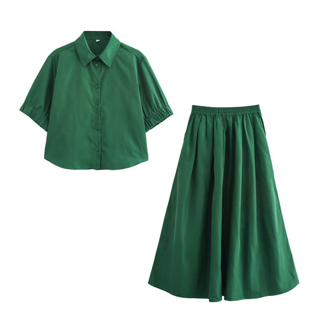 Solid color short shirt wide swing MIDI skirt - V.I.P Digital Presence