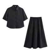 Solid color short shirt wide swing MIDI skirt - V.I.P Digital Presence
