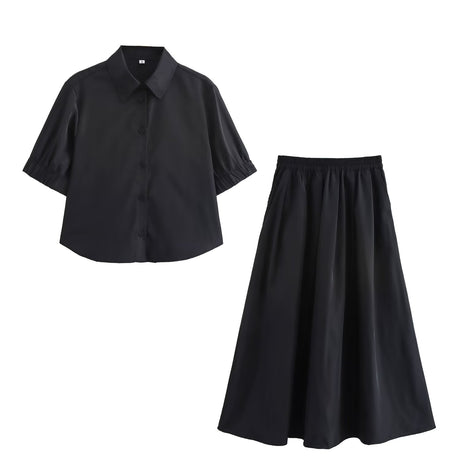 Solid color short shirt wide swing MIDI skirt - V.I.P Digital Presence