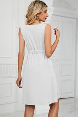 Solid color sleeveless button pocket round neck split waist dress - V.I.P Digital Presence