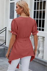 Solid color V-neck lace patchwork loose short sleeved dress - V.I.P Digital Presence