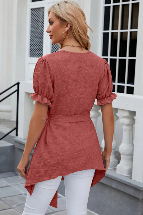 Solid color V-neck lace patchwork loose short sleeved dress - V.I.P Digital Presence