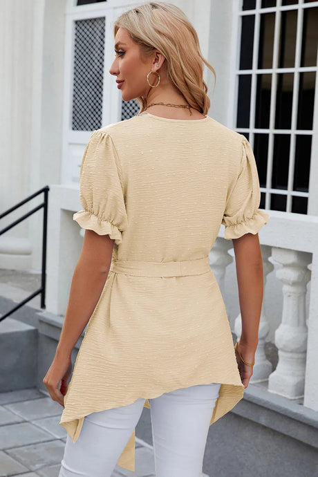 Solid color V-neck lace patchwork loose short sleeved dress - V.I.P Digital Presence