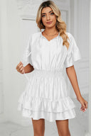 Solid color waist cinching loose V-neck lotus leaf dress for women - V.I.P Digital Presence