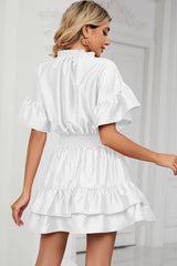 Solid color waist cinching loose V-neck lotus leaf dress for women - V.I.P Digital Presence