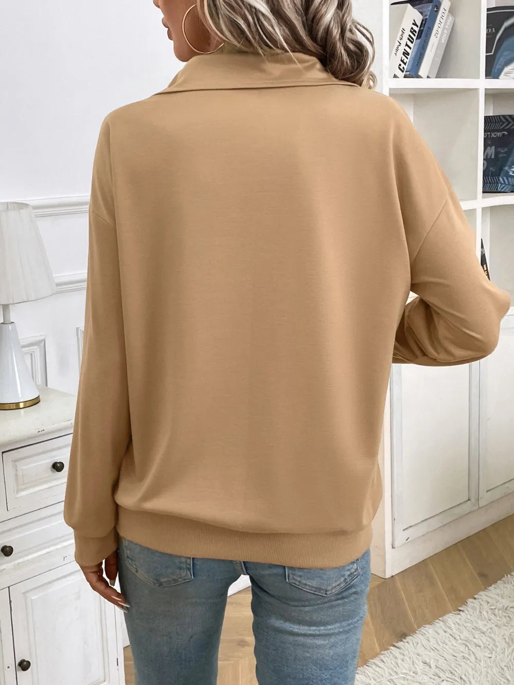 Solid color zipper pocket long sleeved lapel sweatshirt - V.I.P Digital Presence