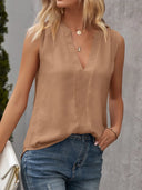 Solid Notched Sleeveless Blouse - V.I.P Digital Presence