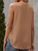 Solid Notched Sleeveless Blouse - V.I.P Digital Presence