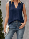 Solid Notched Sleeveless Blouse - V.I.P Digital Presence