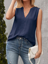 Solid Notched Sleeveless Blouse - V.I.P Digital Presence