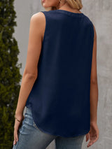 Solid Notched Sleeveless Blouse - V.I.P Digital Presence