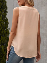 Solid Notched Sleeveless Blouse - V.I.P Digital Presence