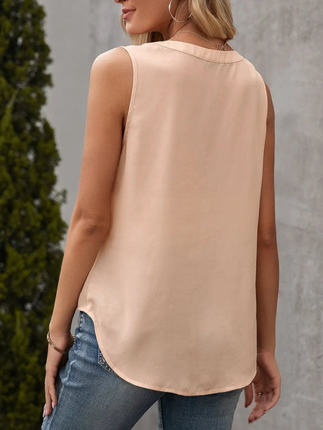 Solid Notched Sleeveless Blouse - V.I.P Digital Presence