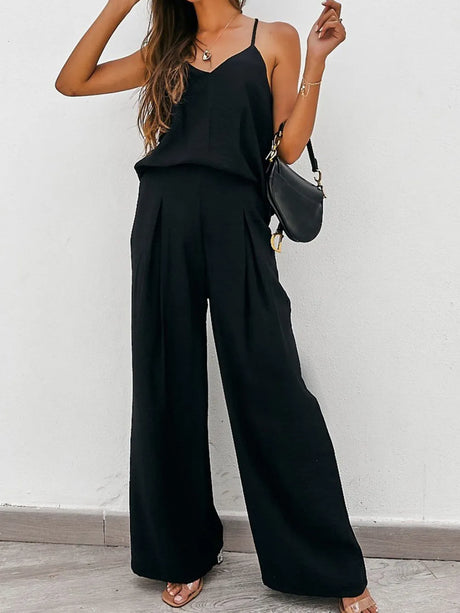 Spaghetti Strap Cami and Wide Leg Pants Set - V.I.P Digital Presence