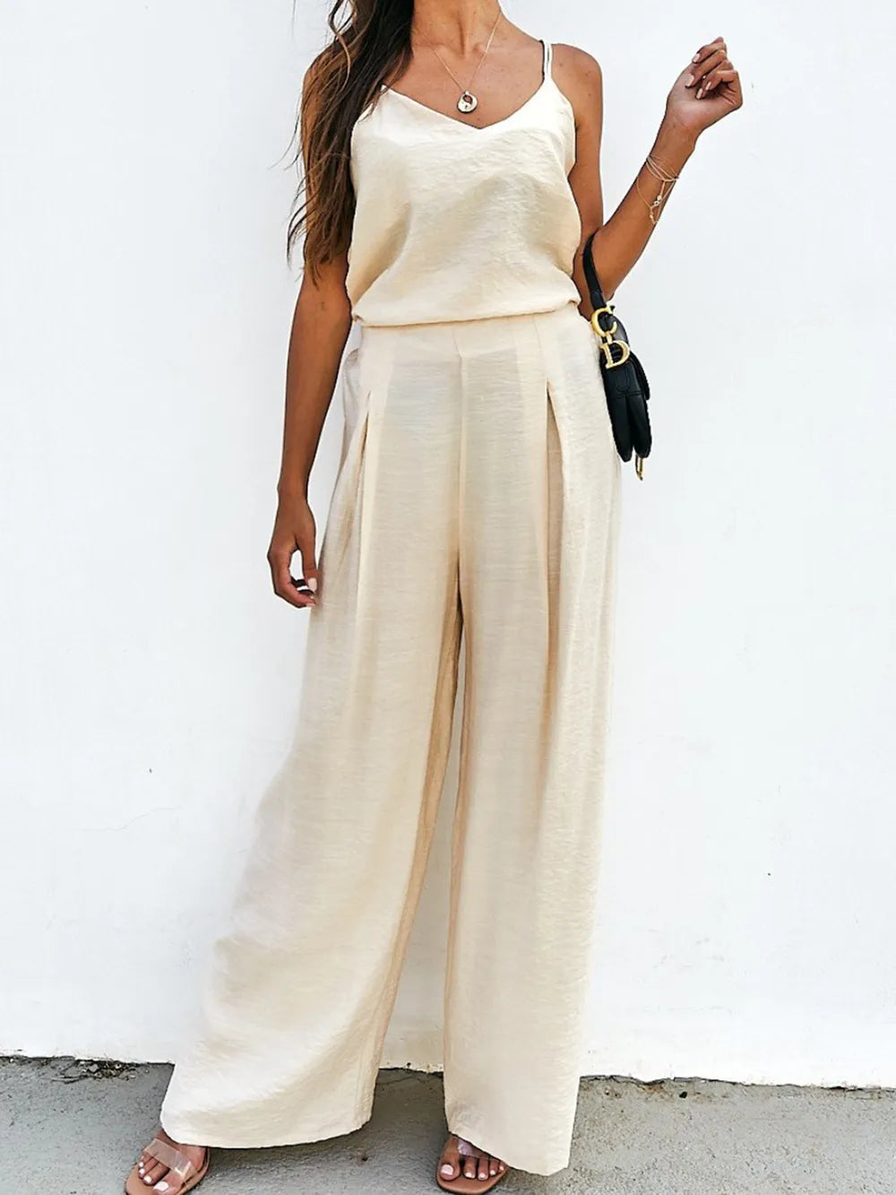 Spaghetti Strap Cami and Wide Leg Pants Set - V.I.P Digital Presence