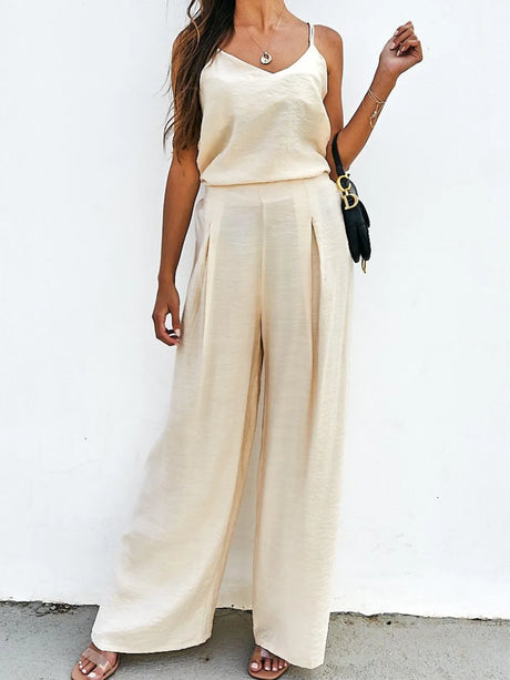 Spaghetti Strap Cami and Wide Leg Pants Set - V.I.P Digital Presence