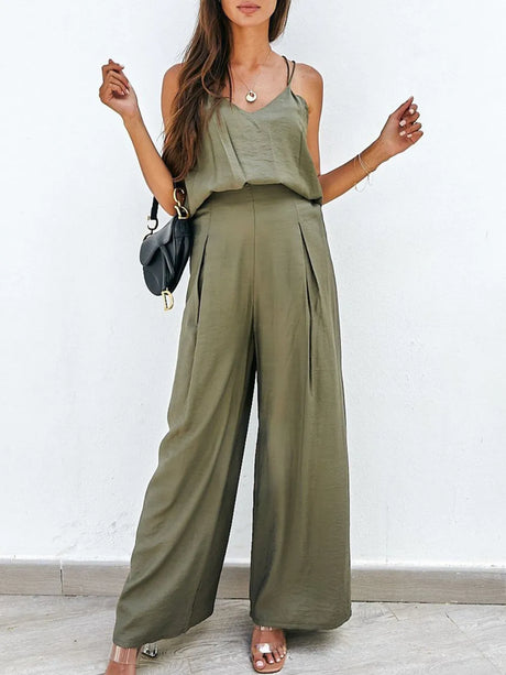 Spaghetti Strap Cami and Wide Leg Pants Set - V.I.P Digital Presence