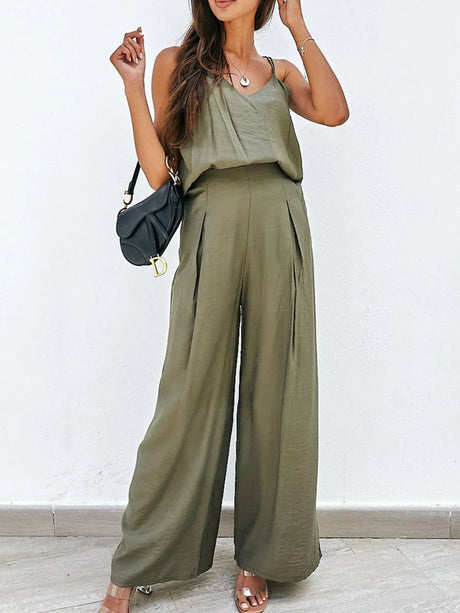 Spaghetti Strap Cami and Wide Leg Pants Set - V.I.P Digital Presence