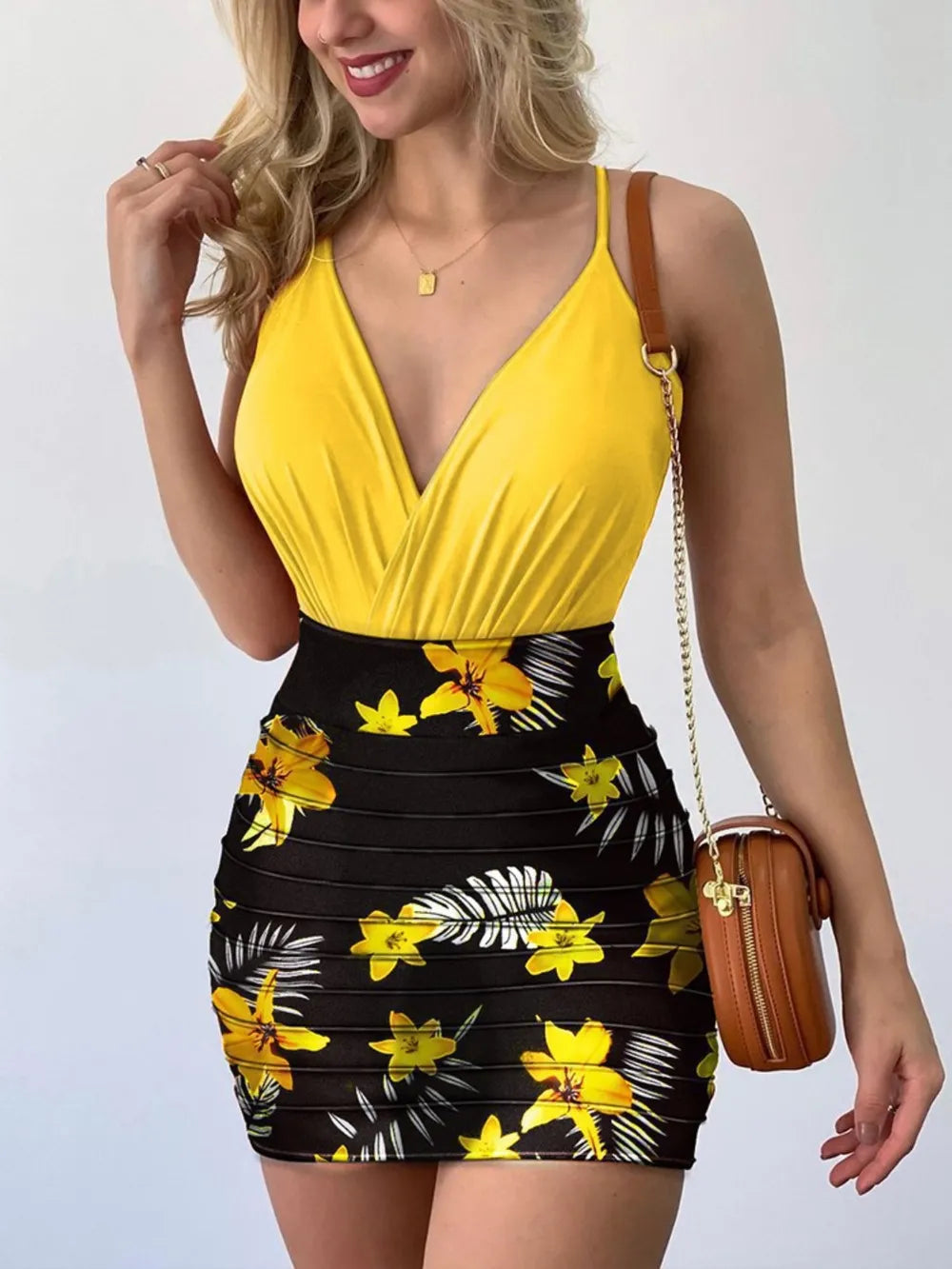 Spaghetti Strap Top and Printed Mini Skirt Set - V.I.P Digital Presence