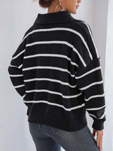 Splicing striped heart-shaped polo collar sweater - V.I.P Digital Presence
