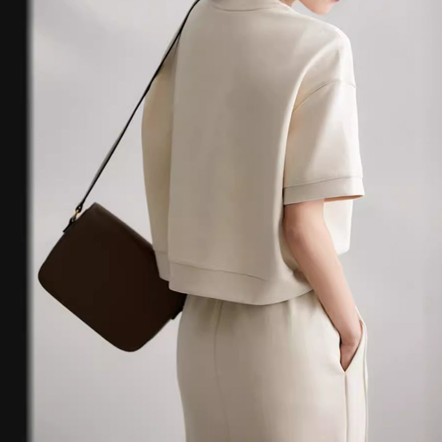 Sports and leisure lazy suit women's soft air cotton short sleeved top+split half skirt two-piece set - V.I.P Digital Presence