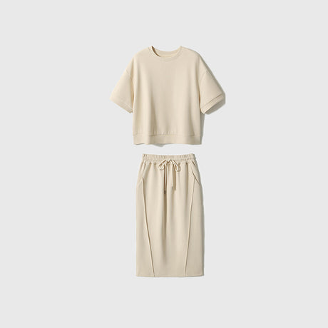 Sports and leisure lazy suit women's soft air cotton short sleeved top+split half skirt two-piece set - V.I.P Digital Presence