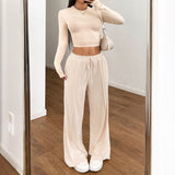 Sports style high elasticity long sleeved wide leg pants set - V.I.P Digital Presence