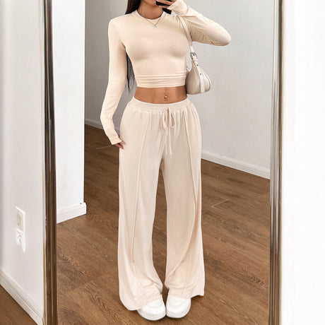 Sports style high elasticity long sleeved wide leg pants set - V.I.P Digital Presence