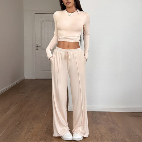 Sports style high elasticity long sleeved wide leg pants set - V.I.P Digital Presence