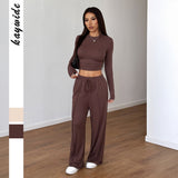 Sports style high elasticity long sleeved wide leg pants set - V.I.P Digital Presence