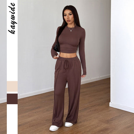 Sports style high elasticity long sleeved wide leg pants set - V.I.P Digital Presence