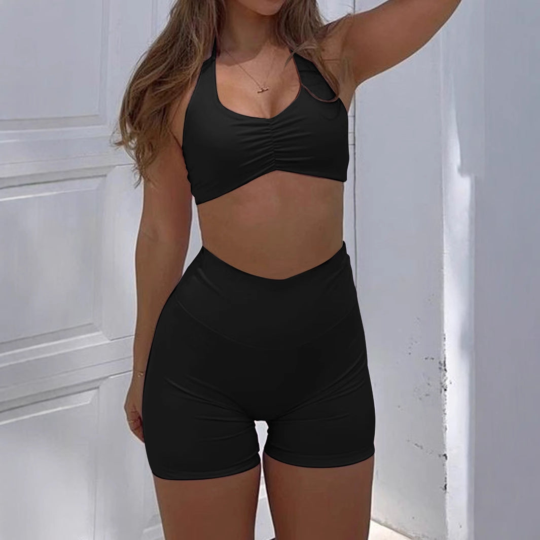 Sports style neck hanging T-shirt high stretch shorts set - V.I.P Digital Presence