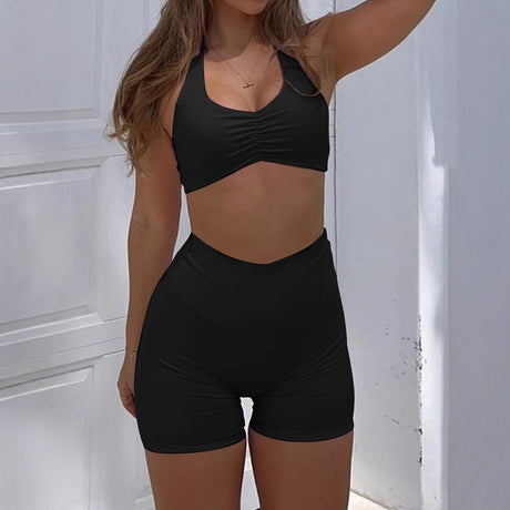 Sports style neck hanging T-shirt high stretch shorts set - V.I.P Digital Presence