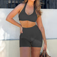 Sports style neck hanging T-shirt high stretch shorts set - V.I.P Digital Presence